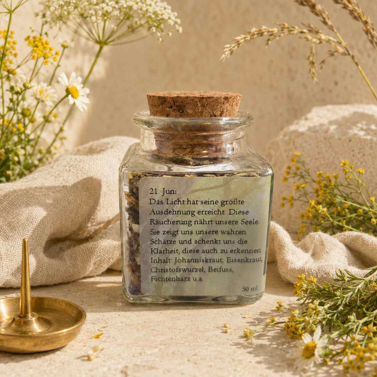 Sommersonnenwende – Litha Räucherung im Glas mit Korkdeckel